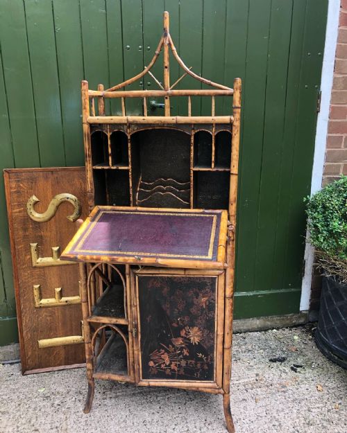 LATE C19TH CHINOISERIE BAMBOO AND LACQUER PAGODATOPPED ESCRITOIRE CABINET - ADDITIONAL PHOTO 11