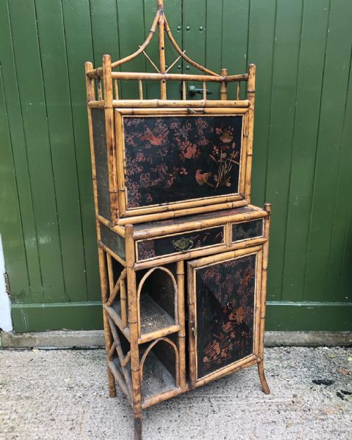 LATE C19TH CHINOISERIE BAMBOO AND LACQUER PAGODATOPPED ESCRITOIRE CABINET - ADDITIONAL PHOTO 12