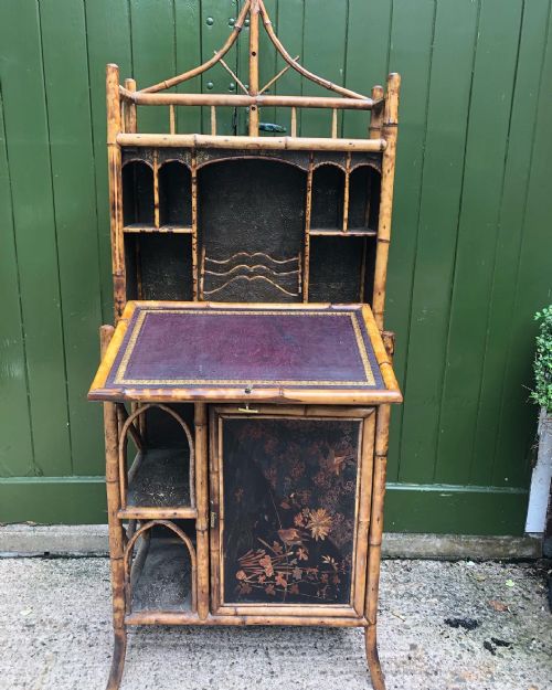LATE C19TH CHINOISERIE BAMBOO AND LACQUER PAGODATOPPED ESCRITOIRE CABINET - ADDITIONAL PHOTO 13