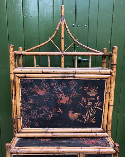 LATE C19TH CHINOISERIE BAMBOO AND LACQUER PAGODATOPPED ESCRITOIRE CABINET - ADDITIONAL PHOTO 14
