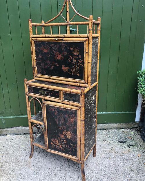 LATE C19TH CHINOISERIE BAMBOO AND LACQUER PAGODATOPPED ESCRITOIRE CABINET - ADDITIONAL PHOTO 16