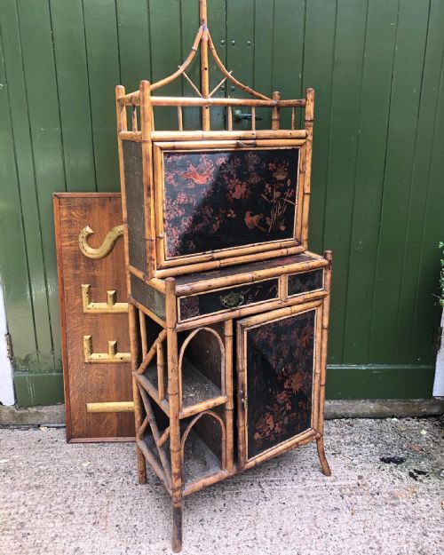 LATE C19TH CHINOISERIE BAMBOO AND LACQUER PAGODATOPPED ESCRITOIRE CABINET - ADDITIONAL PHOTO 18