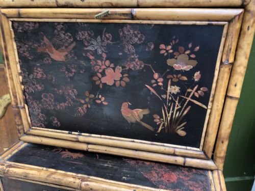 LATE C19TH CHINOISERIE BAMBOO AND LACQUER PAGODATOPPED ESCRITOIRE CABINET - ADDITIONAL PHOTO 21