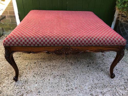 Large Early C20th Carved Walnut-framed Upholstered Stool of Mid C19th Design.