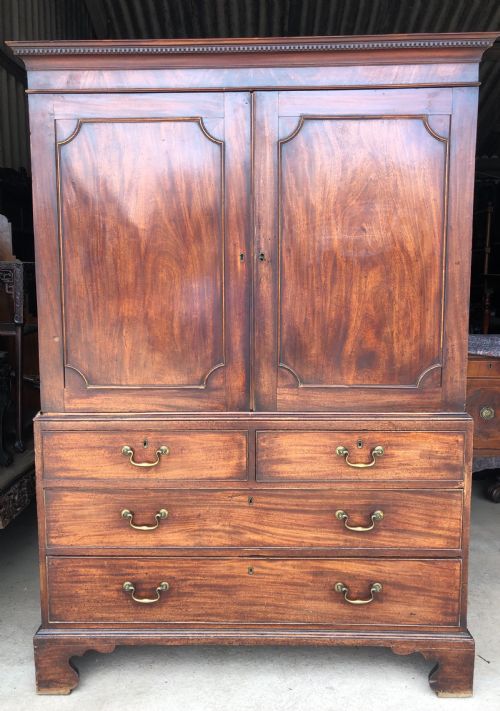 Late C18th George III Period Mahogany Linen-press of Small Proportions.