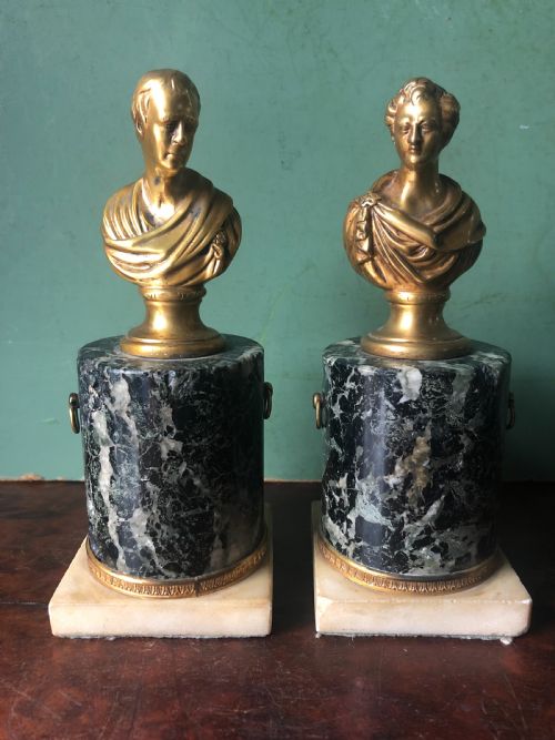Pair of Early C19th Regency Period Gilt Bronze Bust Studies of Sir Walter Scott and Robert Burns on Marble Bases .