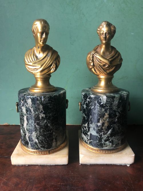 fig 1. Pair of early C19th Regency period gilt bronze bust studies of Sir Walter Scott and Robert Burns on marble bases .