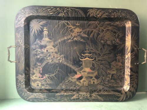 EARLY C19TH REGENCY PERIOD PAPIERMCH LACQUERED TRAY BY CLAY - ADDITIONAL PHOTO 1