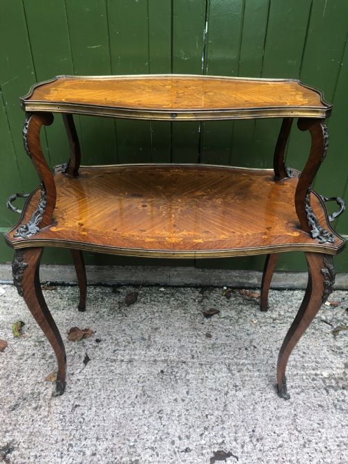 EARLY C19TH FRENCH 2TIER FLORAL MARQUETRY INLAID KINGWOOD ROSEWOOD SATINWOOD AND WALNUT ETAGERE - ADDITIONAL PHOTO 7