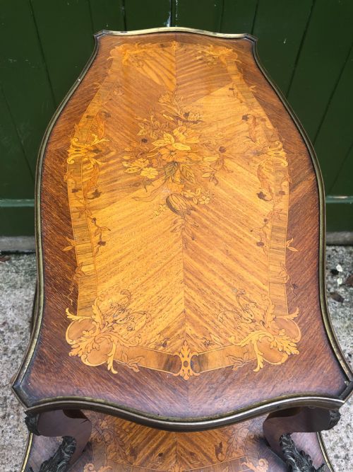 EARLY C19TH FRENCH 2TIER FLORAL MARQUETRY INLAID KINGWOOD ROSEWOOD SATINWOOD AND WALNUT ETAGERE - ADDITIONAL PHOTO 10