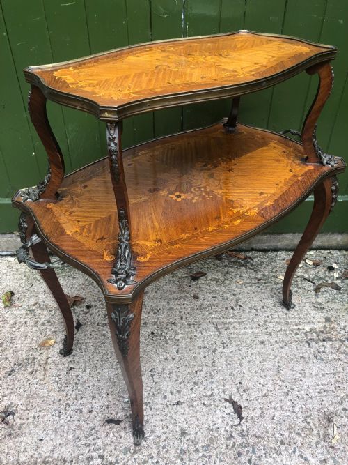 EARLY C19TH FRENCH 2TIER FLORAL MARQUETRY INLAID KINGWOOD ROSEWOOD SATINWOOD AND WALNUT ETAGERE - ADDITIONAL PHOTO 14