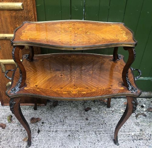 EARLY C19TH FRENCH 2TIER FLORAL MARQUETRY INLAID KINGWOOD ROSEWOOD SATINWOOD AND WALNUT ETAGERE - ADDITIONAL PHOTO 17