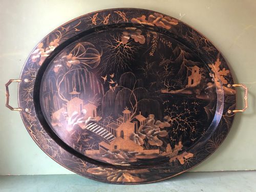 EARLY C19TH REGENCY PERIOD PAPIERMCH LACQUERED OVAL TRAY BY CLAY - ADDITIONAL PHOTO 1