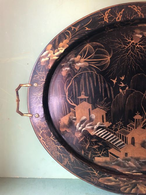 EARLY C19TH REGENCY PERIOD PAPIERMCH LACQUERED OVAL TRAY BY CLAY - ADDITIONAL PHOTO 3