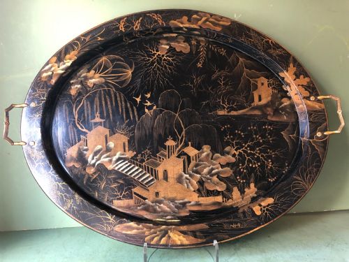 EARLY C19TH REGENCY PERIOD PAPIERMCH LACQUERED OVAL TRAY BY CLAY - ADDITIONAL PHOTO 13