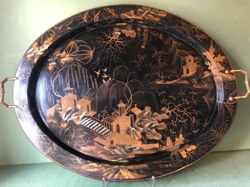 EARLY C19TH REGENCY PERIOD PAPIERMCH LACQUERED OVAL TRAY BY CLAY - ADDITIONAL PHOTO 14