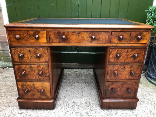 fig 1. Good quality mid C19th burr and figured walnut pedestal knee-hole writing desk .