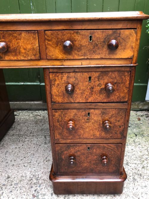 fig 2. Good quality mid C19th burr and figured walnut pedestal knee-hole writing desk .