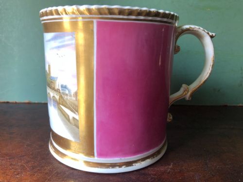 fig 1. Early C19th Worcester porcelain tankard by Grainger , Lee & Co., decorated with view of the City of Worcester.