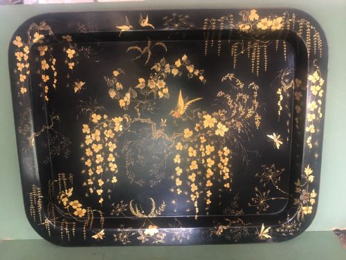 EARLY C19TH REGENCY PERIOD BLACK LACQUERED PAPIERMCH RECTANGULAR TRAY WITH GILDED CHINOISERIE DECORATION - ADDITIONAL PHOTO 1
