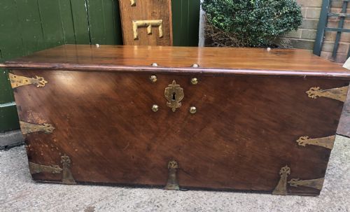 fig 1. C18th Dutch East Indies teak and cedar chest with gilt-brass and bronze fittings.