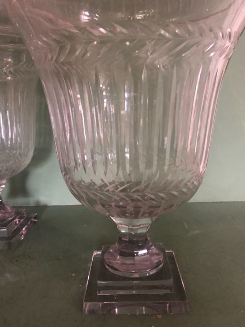 fig 1. Impressive large-scale pair of early C19th Regency period cut-glass and etched ‘bon -bon’ jars or fruit-coolers .