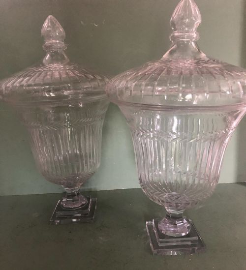 Impressive Large-scale Pair of Early C19th Regency Period Cut-glass and Etched ‘Bon -Bon’ Jars or Fruit-coolers .