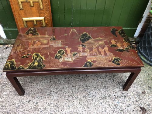 fig 1. Highly decorative mid C20th Chinoiserie lacquer low rectangular reception or coffee table .