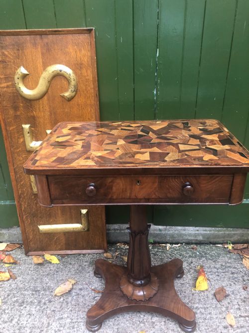 fig 1. Interesting mid C19th rectangular mahogany table with an inlaid specimen-wood top.