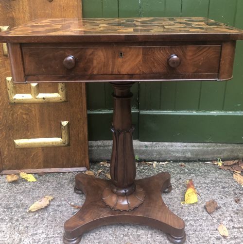 Interesting Mid C19th Rectangular Mahogany Table with an Inlaid Specimen-wood Top.