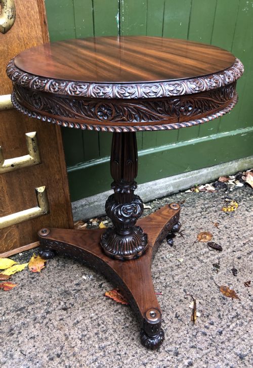 Mid C19th Anglo-indian Heavily-carved Rosewood Circular Pedestal Table.
