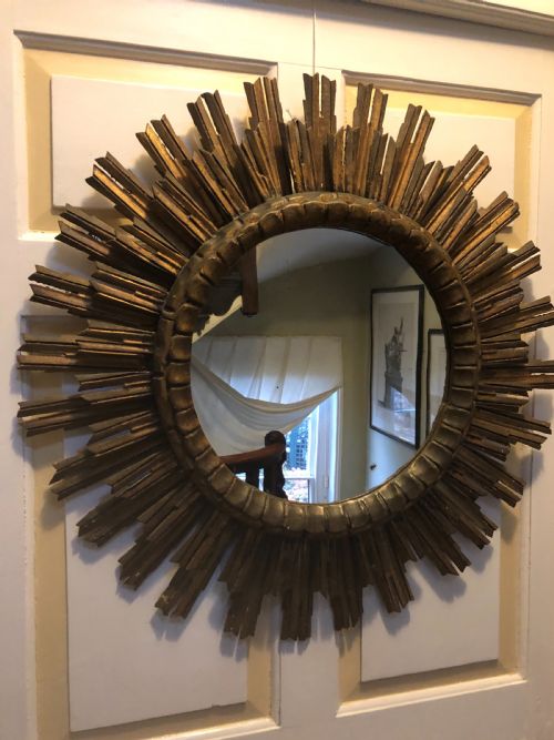 fig 1. Highly decorative early C20th carved gilt-wood “sunburst” frame circular mirror .