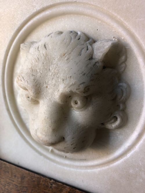 fig 1. Early C19th Regency period framed carved statuary marble study of a lion’s mask.