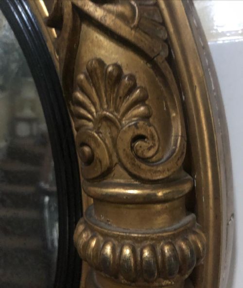 EARLY C19TH REGENCY PERIOD GILTWOOD FRAME CONVEX PLATE MIRROR OF GRECIAN REVIVAL DESIGN - ADDITIONAL PHOTO 13