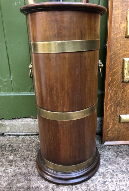 Mid C19th Brass-banded Cylindrical Mahogany Stick and Umbrella Stand.