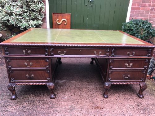 Late C19th / Early C20th Mahogany Double-sided Mahogany Library or Partners Desk of Large Scale .