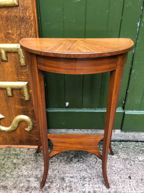 Late C19th/ Early C20th Edwardian Period Sheraton-revival Style Satinwood Demi-lune Table.
