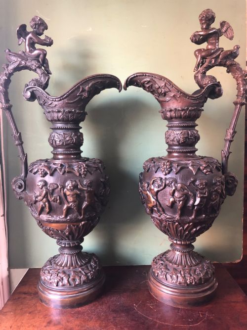 fig 1. Pair of large mid C19th Italianate cast bronze ewers in the Renaissance revival style.