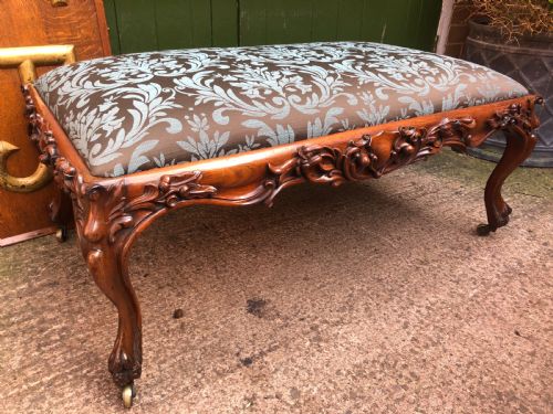 fig 1. Magnificent large-scale C19th English William IV period carved walnut rectangular framed centre-piece countryhouse stool.
