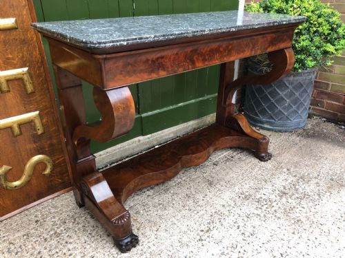 fig 2. Early C19th French Charles X Restauration period mahogany console table fitted with original marble top .