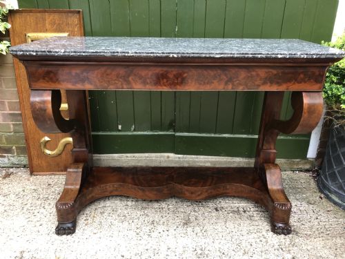 Early C19th French Charles X Restauration Period Mahogany Console Table Fitted with Original Marble Top .