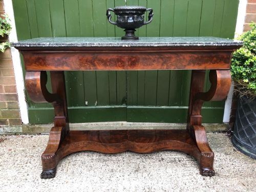 fig 1. Early C19th French Charles X Restauration period mahogany console table fitted with original marble top .