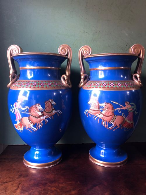 Pair of Mid C19th Porcelain  Classical Style Volute-krater Vases .