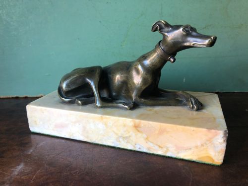 Early C19th Regency Period Bronze Greyhound Sculpture on Original Marble Plinth Base.