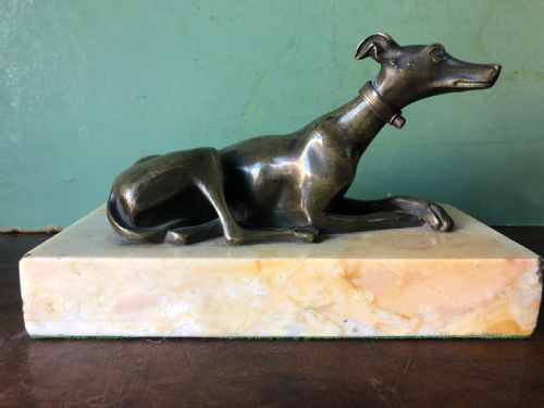 fig 1. Early C19th Regency period bronze greyhound sculpture on original marble plinth base.
