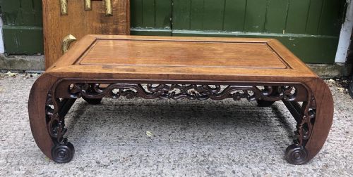 Late C19th/ Early C20th Chinese Qing Dynasty Carved Hardwood Low ‘Kang’ Table .