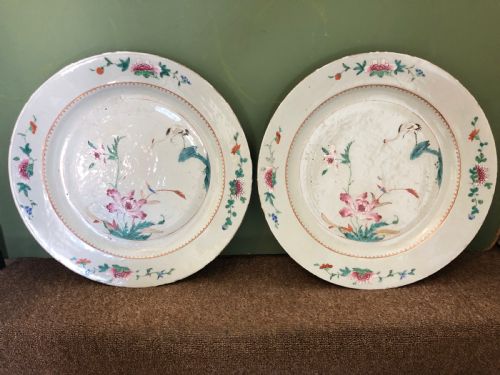 Pair of Mid C18th Chinese Qianlong Period Porcelain Dished Chargers .
