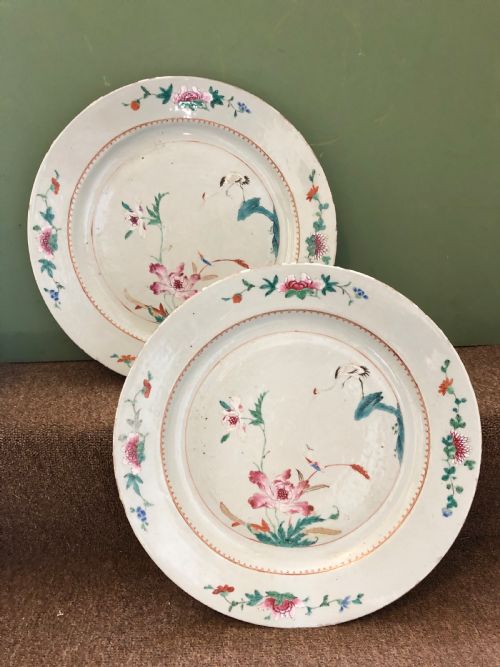 fig 1. Pair of mid C18th Chinese Qianlong period porcelain dished chargers .