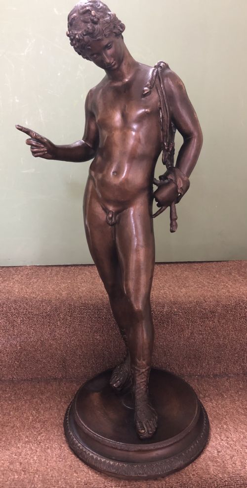 Large Late C19th Italian Neapolitan ‘Grand Tour’ Souvenir Bronze Sculpture of Dionysus, Known as Narcissus, After the Antique.
