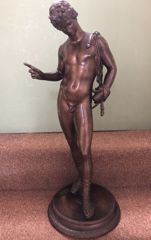fig 1. Large late C19th Italian Neapolitan ‘Grand Tour’ souvenir bronze sculpture of Dionysus, known as Narcissus, after the antique.